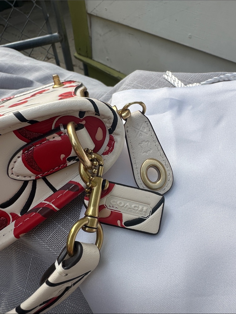 Coach Swinger 20 Shoulder Bag in Chalk Leather with Cherry Print - Picture 3 of 10